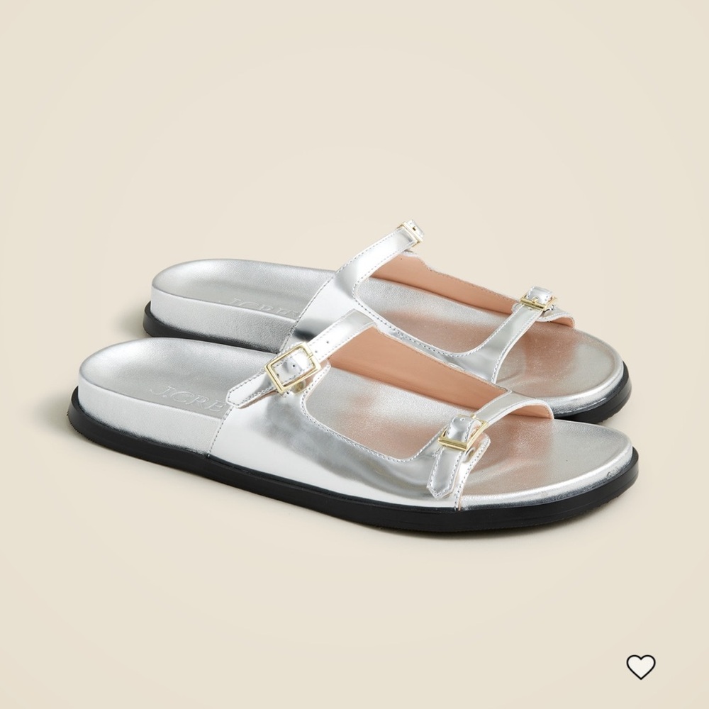 J. Crew Silver real leather Sandals with Buckle Detail